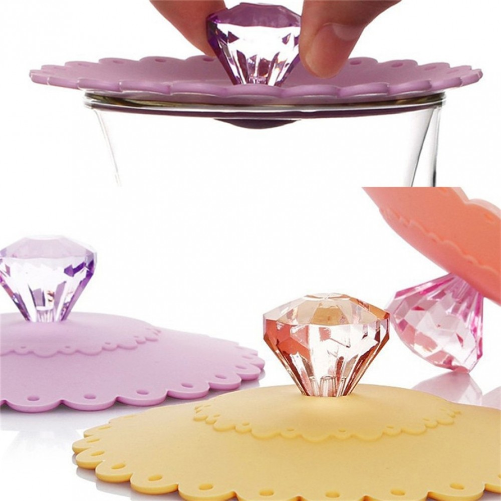 2017 New Arrival Diamond Silicone Leakproof Coffee Suction Lid Cap Airtight Seal Cup Cover Dropshipping A35