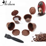 Arshen Dolce Gusto 4 Pcs/Set Plsatic Refillable Coffee Capsule + Spoon amp; Brush 200 Times Reusable Compatible Nescafe Dolce Gusto