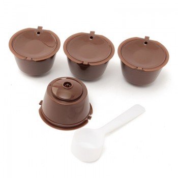 Arshen Dolce Gusto 4 Pcs/Set Plsatic Refillable Coffee Capsule + Spoon amp; Brush 200 Times Reusable Compatible Nescafe Dolce Gusto