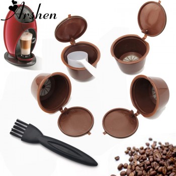 Arshen Dolce Gusto 4 Pcs/Set Plsatic Refillable Coffee Capsule + Spoon amp; Brush 200 Times Reusable Compatible Nescafe Dolce Gusto