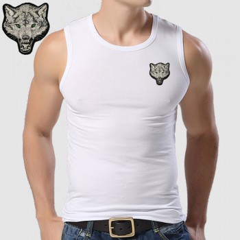 New Casual Mens Wolf T-shirts 2019 Round Neck Sleeveless Cotton embroidery Animal T shirt Men Tee Shirts Homme Camisetas Hombre
