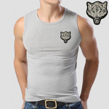 New Casual Mens Wolf T-shirts 2019 Round Neck Sleeveless Cotton embroidery Animal T shirt Men Tee Shirts Homme Camisetas Hombre