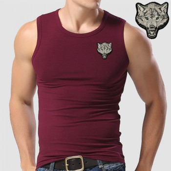 New Casual Mens Wolf T-shirts 2019 Round Neck Sleeveless Cotton embroidery Animal T shirt Men Tee Shirts Homme Camisetas Hombre