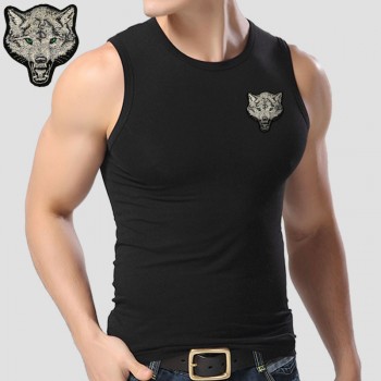 New Casual Mens Wolf T-shirts 2019 Round Neck Sleeveless Cotton embroidery Animal T shirt Men Tee Shirts Homme Camisetas Hombre