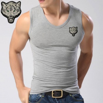 New Casual Mens Wolf T-shirts 2019 Round Neck Sleeveless Cotton embroidery Animal T shirt Men Tee Shirts Homme Camisetas Hombre