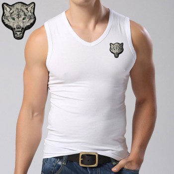 New Casual Mens Wolf T-shirts 2019 Round Neck Sleeveless Cotton embroidery Animal T shirt Men Tee Shirts Homme Camisetas Hombre