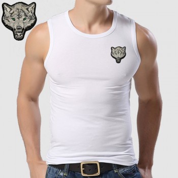New Casual Mens Wolf T-shirts 2019 Round Neck Sleeveless Cotton embroidery Animal T shirt Men Tee Shirts Homme Camisetas Hombre
