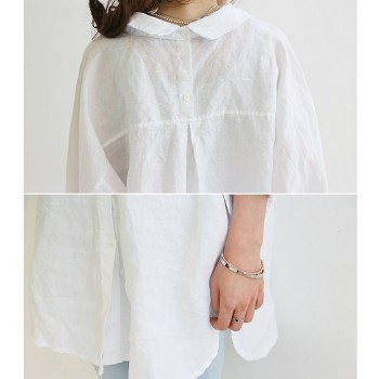 VogorSean 2018 New Women Summer Loose Blouse Shirts Blusas Down Shirt Long Turning Sleeve Top Casual Linen Big Blouse Go To Work