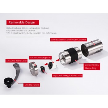 2 Size Manual Ceramic Coffee Grinder Stainless Steel Adjustable Coffee Bean Mill With Rubber Loop Ring Easy Clean Kitchen Tools