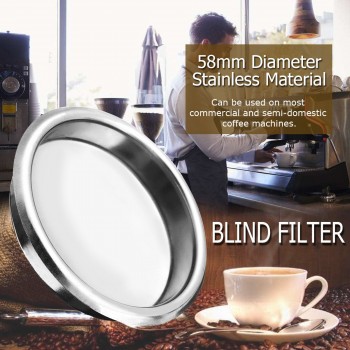 YKPuii 58mm Silver Coffee Filter Blind Filter Espresso Coffee Machine Maker Backflush Back Flush Basket Stainless Steel