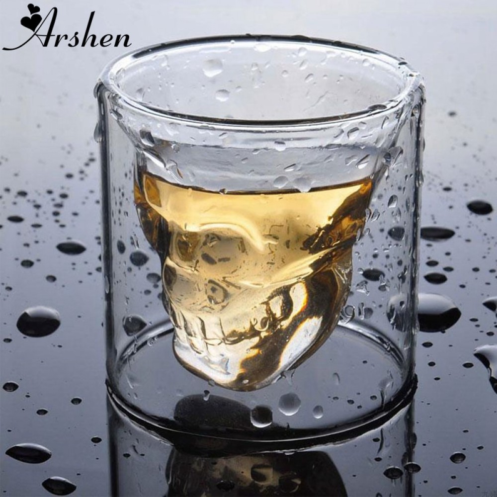 Arshen Creative 4 Size Double Wall Skull Shot Coffee Beer Cup Transparent Wine Whiskey Champagne Cocktails Drinkware Party Gift