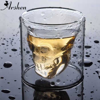 Arshen Creative 4 Size Double Wall Skull Shot Coffee Beer Cup Transparent Wine Whiskey Champagne Cocktails Drinkware Party Gift