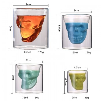 Arshen Creative 4 Size Double Wall Skull Shot Coffee Beer Cup Transparent Wine Whiskey Champagne Cocktails Drinkware Party Gift