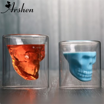 Arshen Creative 4 Size Double Wall Skull Shot Coffee Beer Cup Transparent Wine Whiskey Champagne Cocktails Drinkware Party Gift