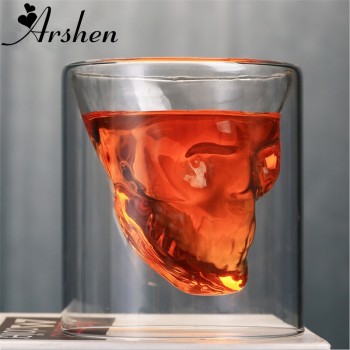 Arshen Creative 4 Size Double Wall Skull Shot Coffee Beer Cup Transparent Wine Whiskey Champagne Cocktails Drinkware Party Gift