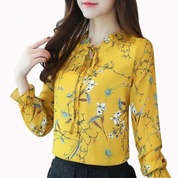 Women Spring Autumn Chiffon Blouses Tops Chiffon Blouses Shirts Ladies Floral Print Blouse Femme Long Sleeve Plus Size Blusas 90