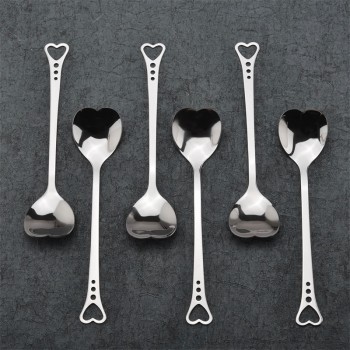 Stainless Steel Spoon Portable Metal Coffee Teaspoon Creative Love Heart Shaped Wedding Party Gift Dinnerware