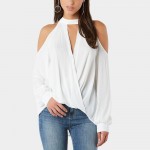 Women Blouses 2019 Spring Sexy Cold Shoulder Top Elegant Long Sleeve Blouse Plain OL Office Shirt Halter Tops Blusa Feminina