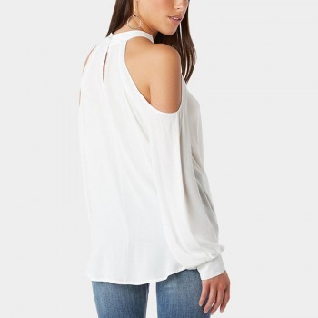 Women Blouses 2019 Spring Sexy Cold Shoulder Top Elegant Long Sleeve Blouse Plain OL Office Shirt Halter Tops Blusa Feminina