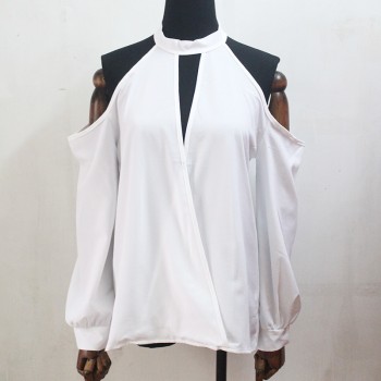Women Blouses 2019 Spring Sexy Cold Shoulder Top Elegant Long Sleeve Blouse Plain OL Office Shirt Halter Tops Blusa Feminina