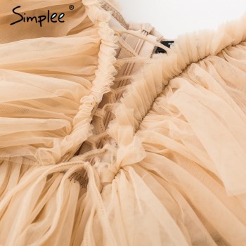 Simplee V neck strap boho mesh blouse shirt women Ruffle short sleeve elegant peplum tops Summer lace up ladies sexy blusas 2018