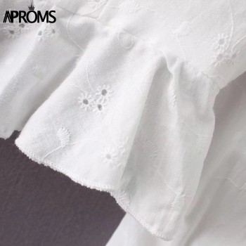 Aproms Sexy Square  Neck Long Sleeve Lace Crochet Blouse Shirt Women Button Down White Crop Tops Summer High Street Blusas 2018