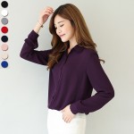 2018 spring new hot solid color lapel long sleeve shirts Plus Size shirt chiffon blouse shirt womens casual loose blouses EY8
