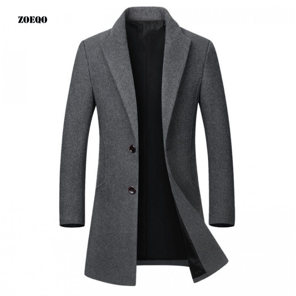 Drop shipping Winter Wool Jacket Mens High-quality Wool Coat casual Slim collar wool coat Mens long cotton collar trench coat