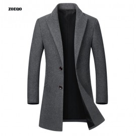 Drop shipping Winter Wool Jacket Mens High-quality Wool Coat casual Slim collar wool coat Mens long cotton collar trench coat