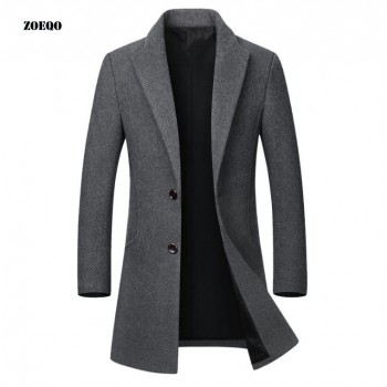 Drop shipping Winter Wool Jacket Mens High-quality Wool Coat casual Slim collar wool coat Mens long cotton collar trench coat