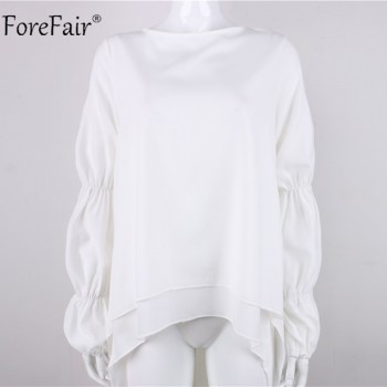 Forefair Ruffles Loose Long Sleeve Blouse Women 2018 Autumn Lantern Sleeve Chiffon Casual Shirt Plus Size Womens Blouse