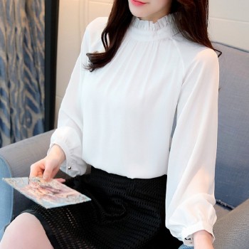 2018 Spring Blusas Feminina Elegant Chiffon Blouses Women Casual Lantern Sleeve Female Shirt Fashion Pink Purple Tops Ladies