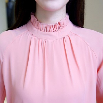 2018 Spring Blusas Feminina Elegant Chiffon Blouses Women Casual Lantern Sleeve Female Shirt Fashion Pink Purple Tops Ladies