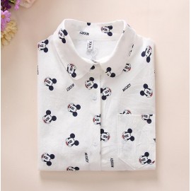 Women Cotton Shirts 2018 Spring New Long Sleeve Cartoon Print White Blouses Shirts Womens Tops Blusas Feminine Blouse
