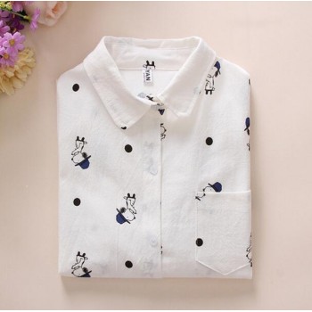 Women Cotton Shirts 2018 Spring New Long Sleeve Cartoon Print White Blouses Shirts Womens Tops Blusas Feminine Blouse