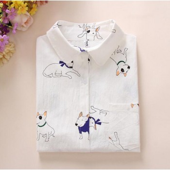 Women Cotton Shirts 2018 Spring New Long Sleeve Cartoon Print White Blouses Shirts Womens Tops Blusas Feminine Blouse