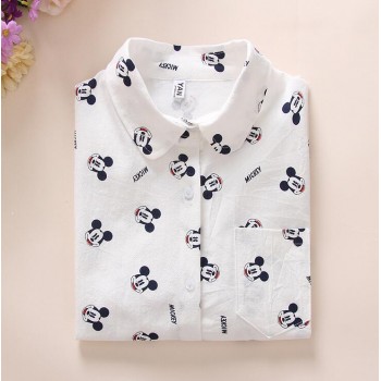Women Cotton Shirts 2018 Spring New Long Sleeve Cartoon Print White Blouses Shirts Womens Tops Blusas Feminine Blouse