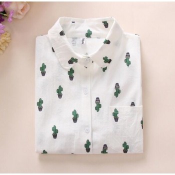 Women Cotton Shirts 2018 Spring New Long Sleeve Cartoon Print White Blouses Shirts Womens Tops Blusas Feminine Blouse