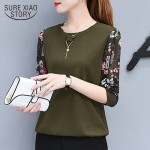 2018 new autumn long sleeved blouse casual women tops spliced printed blouse shirt female o-neck full women clothing 0595 30