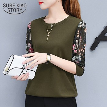 2018 new autumn long sleeved blouse casual women tops spliced printed blouse shirt female o-neck full women clothing 0595 30