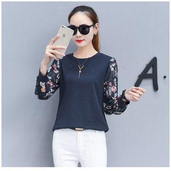 2018 new autumn long sleeved blouse casual women tops spliced printed blouse shirt female o-neck full women clothing 0595 30