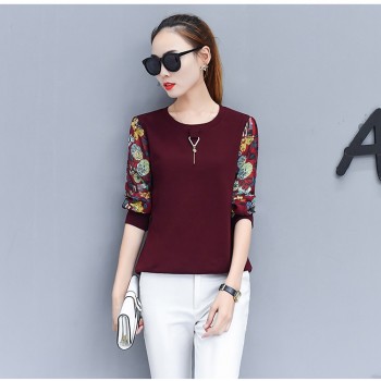 2018 new autumn long sleeved blouse casual women tops spliced printed blouse shirt female o-neck full women clothing 0595 30