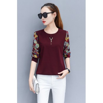 2018 new autumn long sleeved blouse casual women tops spliced printed blouse shirt female o-neck full women clothing 0595 30