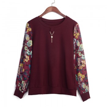 2018 new autumn long sleeved blouse casual women tops spliced printed blouse shirt female o-neck full women clothing 0595 30