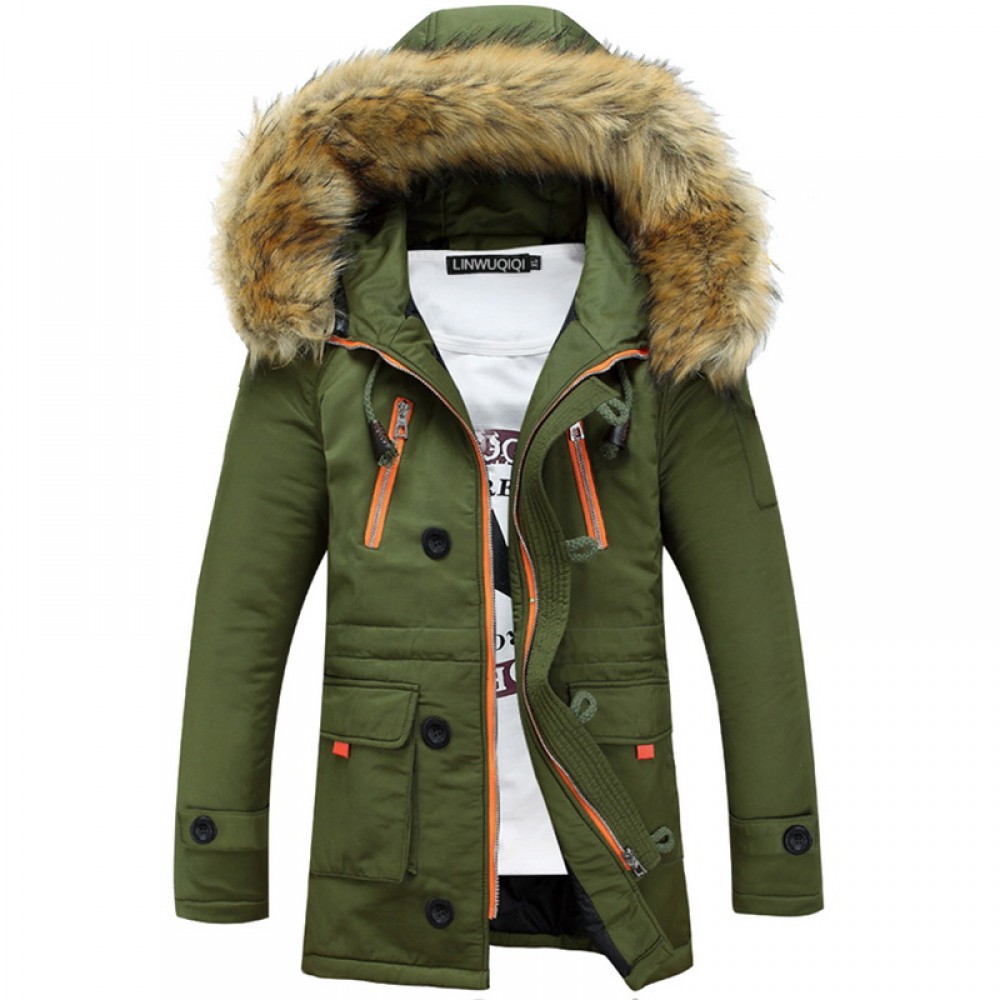 Puimentiua Thick Parkas Men 2018 Winter Jacket Mens Coats Male Outerwear Fur Collar Casual Long Cotton Wadded Men Hooded Coat