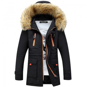 Puimentiua Thick Parkas Men 2018 Winter Jacket Mens Coats Male Outerwear Fur Collar Casual Long Cotton Wadded Men Hooded Coat
