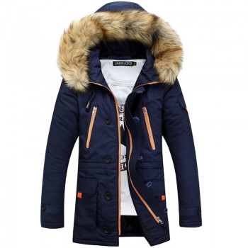 Puimentiua Thick Parkas Men 2018 Winter Jacket Mens Coats Male Outerwear Fur Collar Casual Long Cotton Wadded Men Hooded Coat