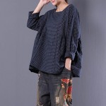 Top Blusas 2018 Women  Crew Neck Long Sleeve Plaid Check Autumn Cotton Linen Casual Party Pleated Flounce Blouse Shirt Plus Size