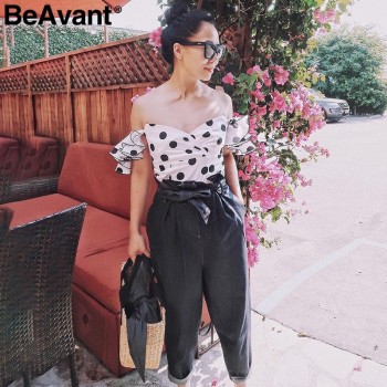 BeAvant Off shoulder slash neck sexy blouse Shirt women polka dot ruffle summer blouse 2018 NEW butterfly sleeve chic blouse top