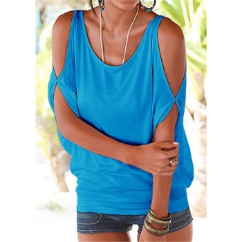 Women Blouses 2019 Summer Casual Sexy Off Shoulder Blouse Shirt Batwing Short Sleeve Lace up Solid O-neck Loose Tops Blusas XXL